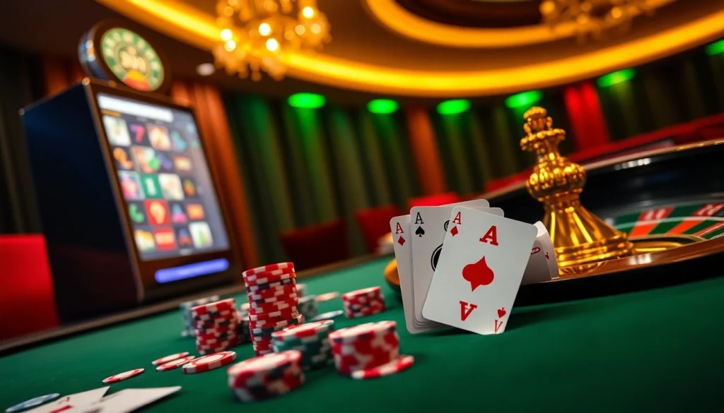 Experience the excitement of online gambling at 888b.com with a luxury casino scene filled with cards and chips.