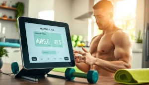 Engaging interaction with a metabolic age calculator device showcasing health insights.