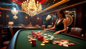 Engage in exciting gameplay at XX88 casino with vibrant poker chips and elegant dealers.