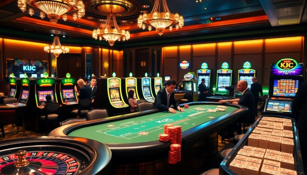 KJC casino players experiencing thrilling games at an elegant poker table.