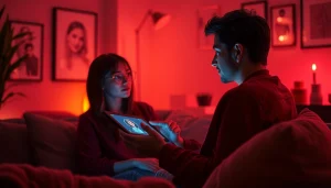 A modern interaction showcasing a user engaging with an AI chatbot focused on sex ai topics in a cozy setting.