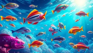 Bắn cá đổi thưởng action scene with vibrant underwater visuals and engaging gameplay.