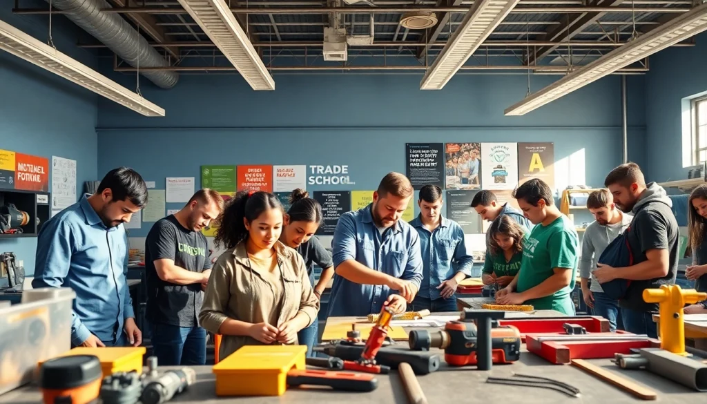 Engaged students in trade schools in Hawaii learning hands-on skills in a collaborative setting.