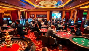 Catch the excitement of gambling with a glimpse of ดูบอลสด168 in a luxury casino filled with players and games.