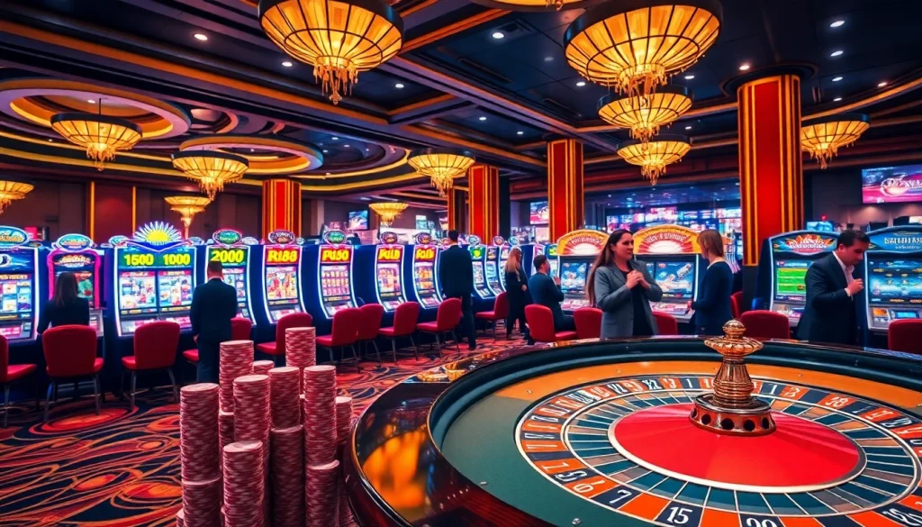 Experience the thrill of gambling at rr88 with vibrant casino tables and players enjoying their bets.