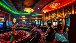 Dynamic casino scene showcasing online gambling at https://888new.sarl/, featuring vibrant games and players engaged in action.