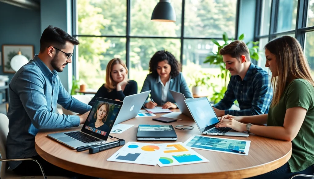 Creative team collaborating in a professional agency workspace, enhancing engagement and innovation.