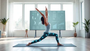 Practicing Yoga AI with a professional in a serene studio, enhancing posture and performance.