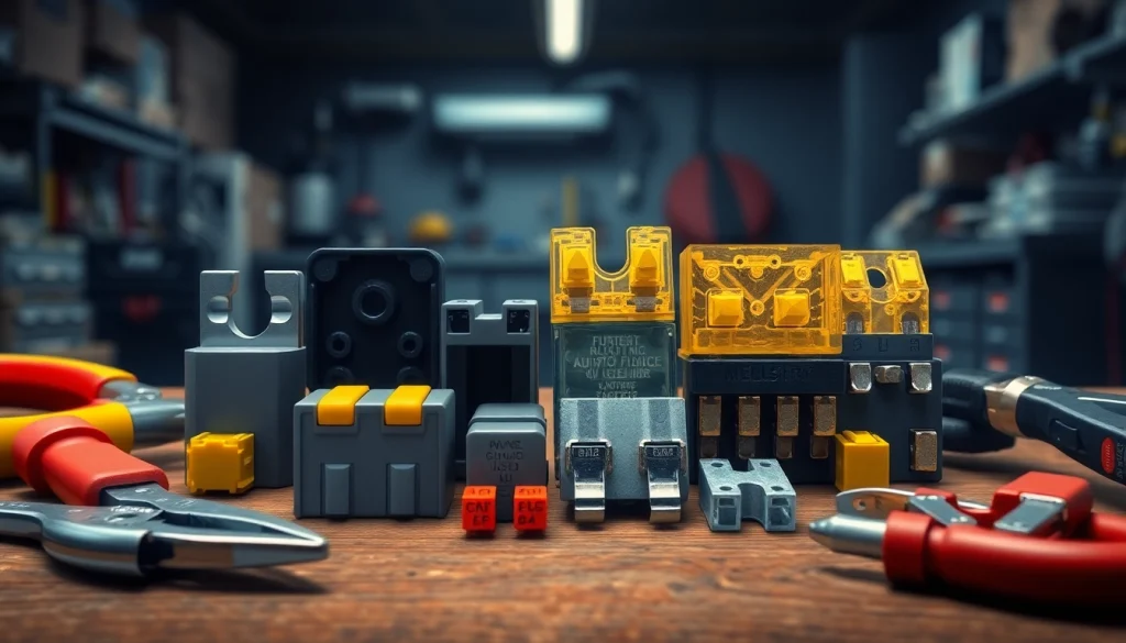 Schematy bezpieczników dostępne na https://bezpieczniki24.pl z narzędziami na stole warsztatowym.