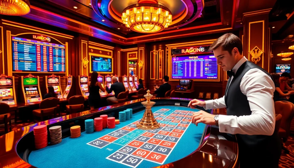 Nếu như vậy bám vào đây: players engaging intensely at a luxurious roulette table in a vibrant casino atmosphere.