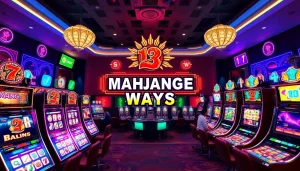 Menggambarkan simbol dan grafis mahjong ways 2 slot dalam suasana kasino yang semarak.