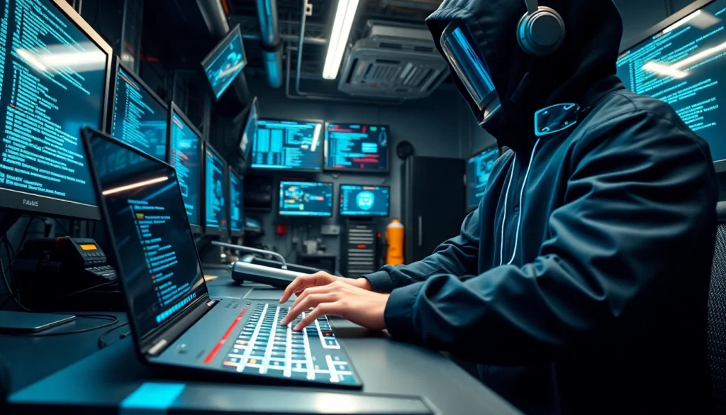 Engaging technician with high-tech equipment at https://car-hack-world.com, showcasing car hacking techniques.