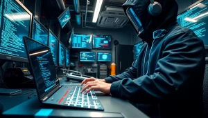 Engaging technician with high-tech equipment at https://car-hack-world.com, showcasing car hacking techniques.