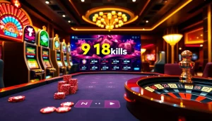 Exciting 918kiss download android gameplay with vibrant casino elements like poker chips and slot machines.