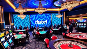 Exciting gameplay at thabet casino with vibrant slot machines and professional dealers.