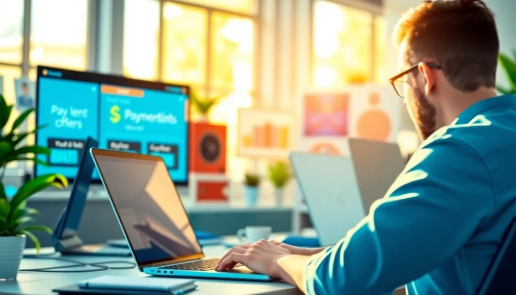 Showcasing innovative payment links for content creators in a vibrant workspace.