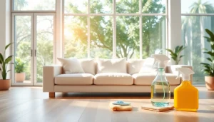 Experience the professional Villa Deep Cleaning Services Dubai with a pristine living room and sparkling windows.