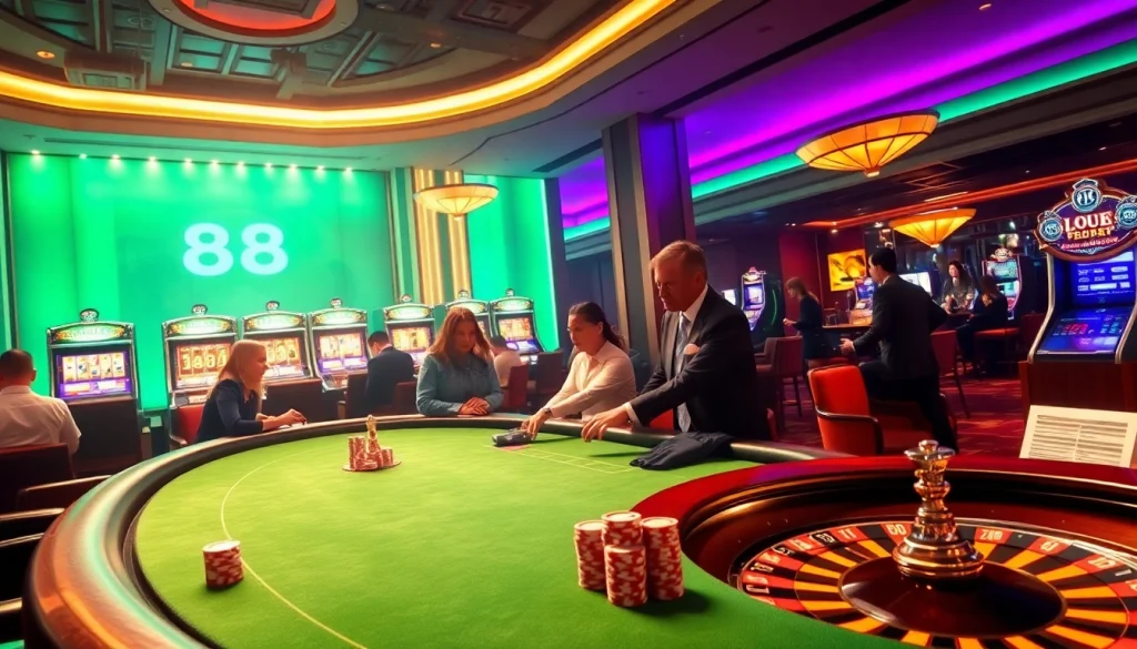 Players engaged in high-stakes poker at HB 88's luxurious casino table.