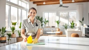 Cleaning service in action, showcasing professional cleaners ensuring a spotless home environment.