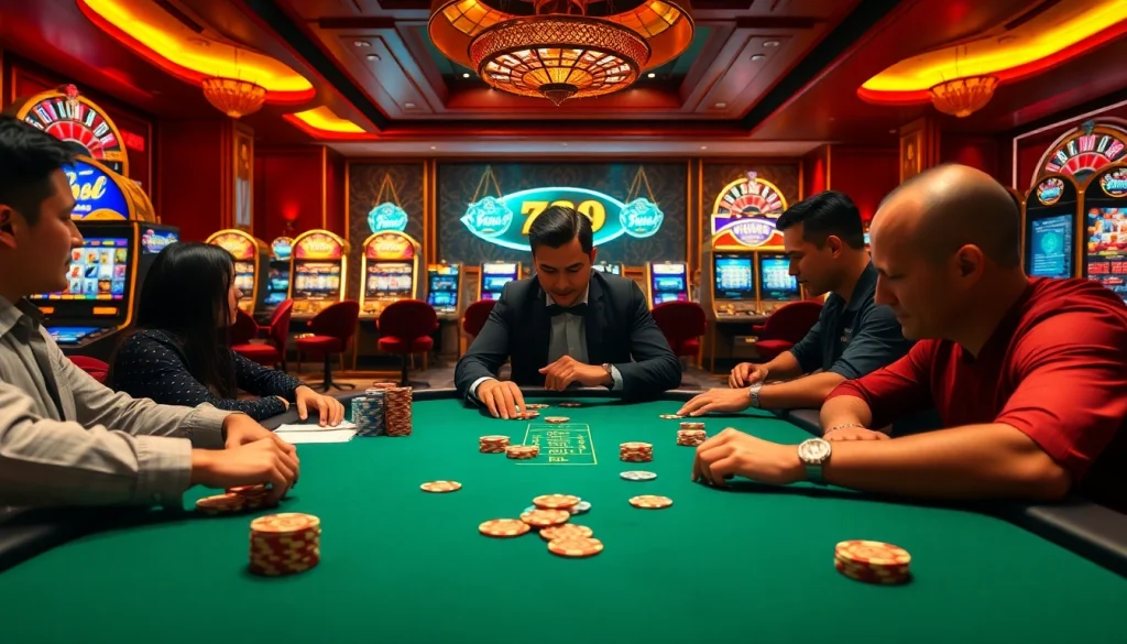 Engaging players at a luxurious poker table at https://go99.now/ showcasing excitement and high-stakes action.