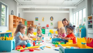 Engaged children at https://juniorsjunction.com enjoying creative learning activities in a vibrant classroom.