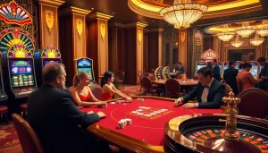 Engaging scene of a prestigious nhà cái uy tín casino with players enjoying poker and slots.