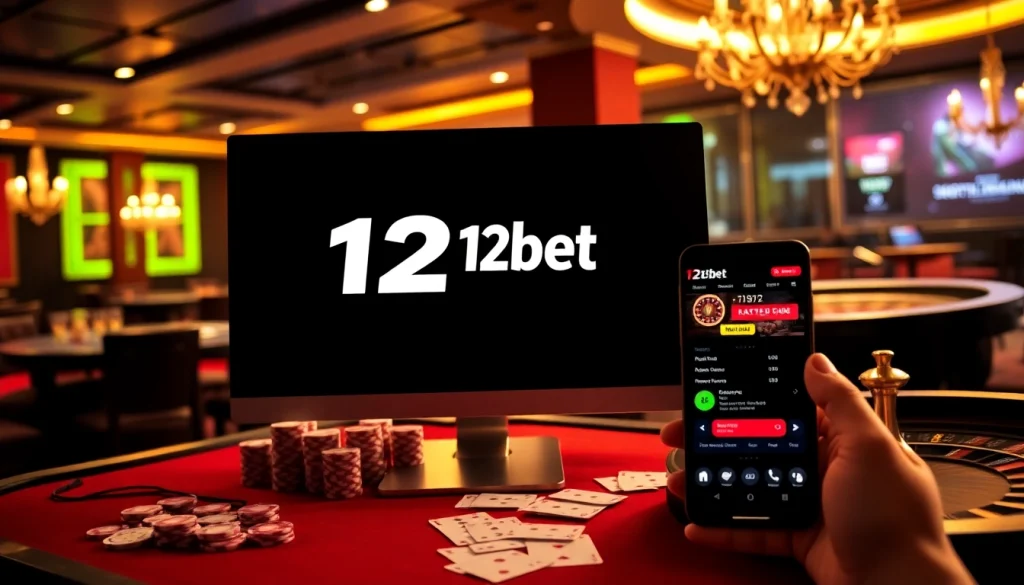 Enjoy a thrilling gaming experience at 12bet with vibrant casino elements and online betting visuals.