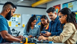 Engaged students in hands-on training at trade schools in southern California demonstrate collaboration and skill development.
