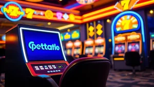 Menampilkan slot mesin petanitoto yang bersinar dengan simbol permainan yang berwarna-warni.