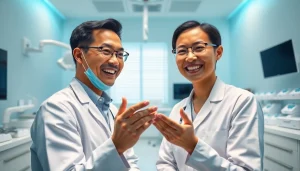 Invisalign Malaysia consultation in a modern dental clinic featuring a friendly dentist.