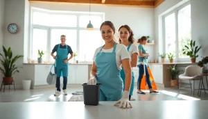Enhance your environment with our Cleaning service, showcasing professional cleaners at work in a bright home.