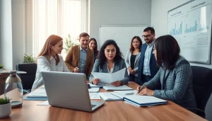 Accounting and Bookkeeping Services in a professional office setting with financial experts collaborating.