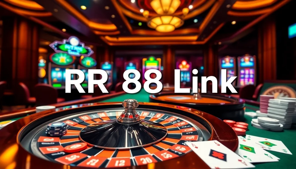 Join the thrilling action at RR88 link casino with an elegant roulette table and vibrant slot machines.