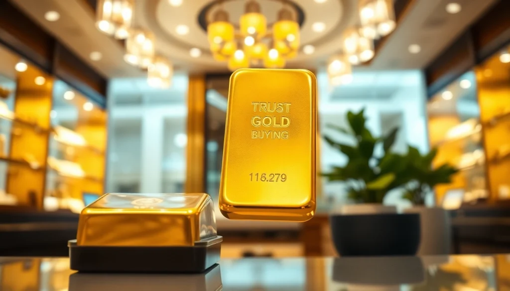 Hier Goldankauf in einem eleganten Juweliergeschäft mit Strahlendem Goldbarren.