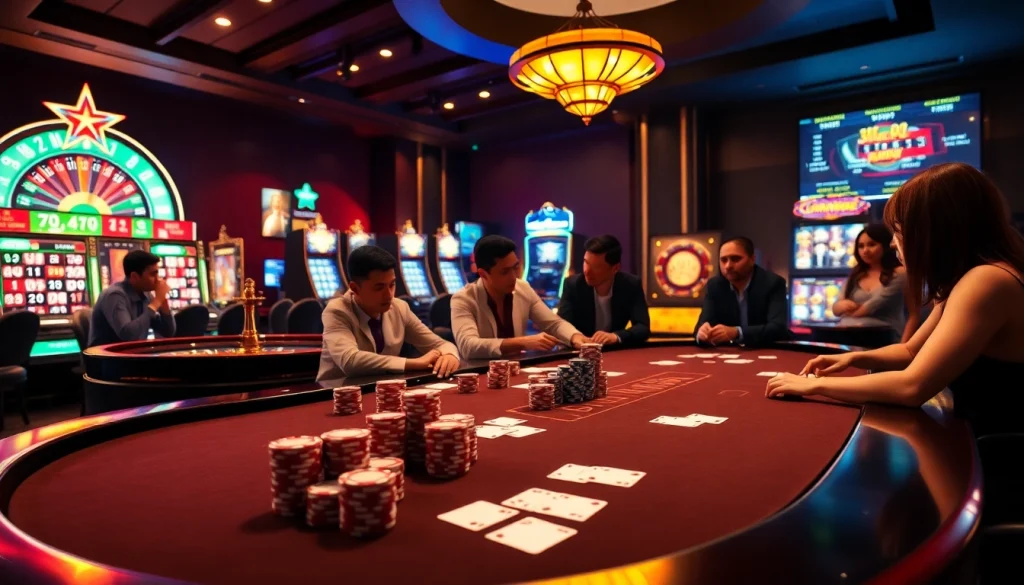 Experience the excitement of online gambling at https://tobet88bet.com/ with a vibrant casino scene showcasing poker, roulette, and digital betting.