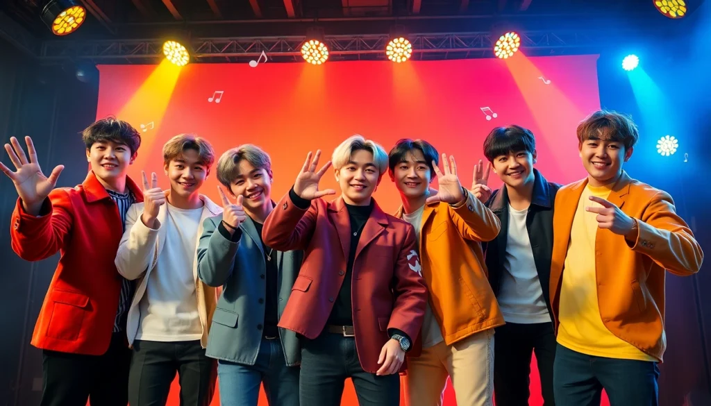 Engaging portrait showcasing bts members with vibrant backgrounds and energetic poses.