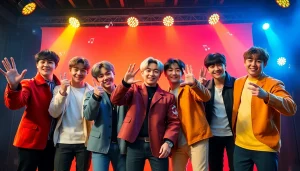 Engaging portrait showcasing bts members with vibrant backgrounds and energetic poses.