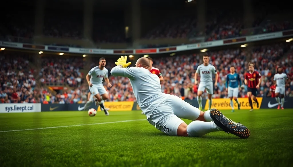 Goalkeeper saving a penalty shot during a soccer match related to บอล-วัน-นี้.