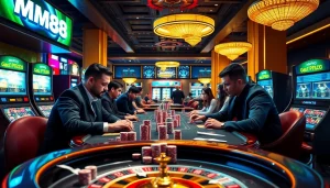 Experience the thrill of MM88 with vibrant casino tables and professional gamblers.