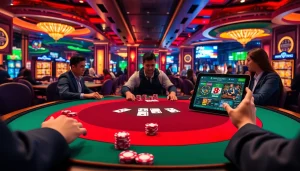 Exciting poker game scene featuring vibrant elements from https://32win11.net/ promoting online gambling.