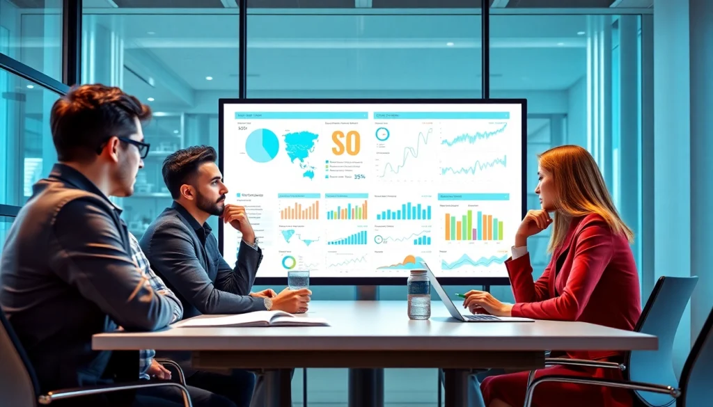 GEO Agentur team analyzing data in a modern office to enhance digital marketing.