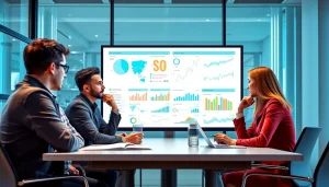 GEO Agentur team analyzing data in a modern office to enhance digital marketing.