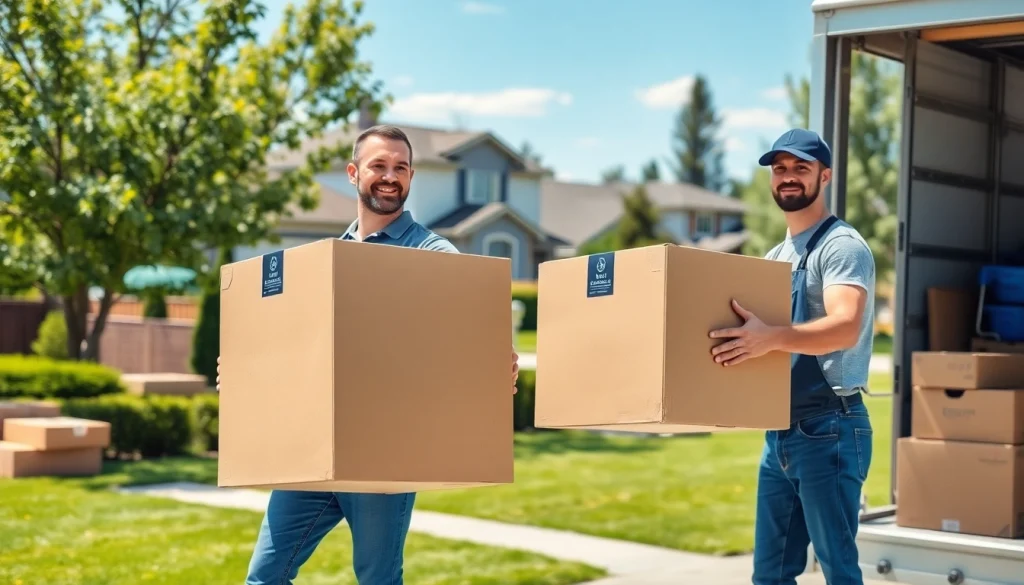 Long distance movers Calgary expertly handling relocation boxes during a home move.