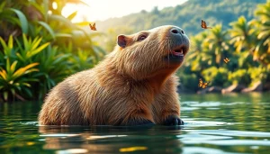 Travelcapybara.com/ showcases a joyful capybara in a scenic travel setting with vibrant greenery.