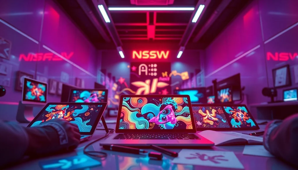 Dynamic workspace illustrating innovative nsfw ai platforms and art generation.