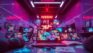 Dynamic workspace illustrating innovative nsfw ai platforms and art generation.