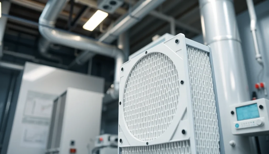HEPA filter prominently displayed in a clean industrial setting, showcasing its efficient air purification design.
