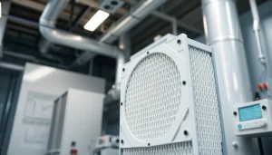 HEPA filter prominently displayed in a clean industrial setting, showcasing its efficient air purification design.