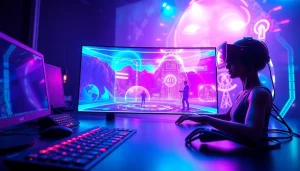 Immersive NSFW AI interface showcasing interactive character scenes in a futuristic environment.