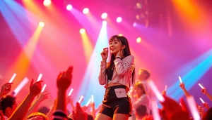 Explore the latest Blackpink news with vibrant concert visuals and Jennie engaging the audience.